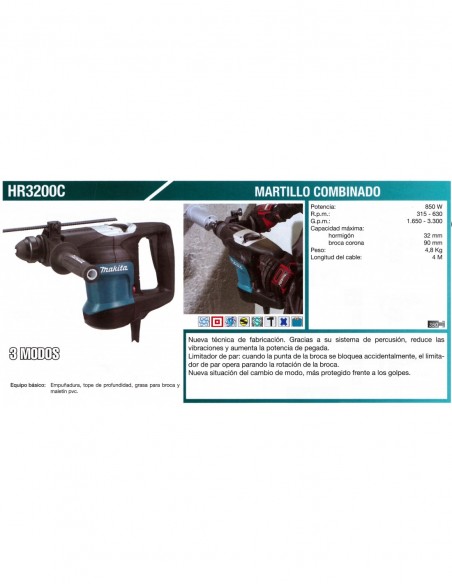Makita HR3200c Martillo Combinado 32 mm 850w
